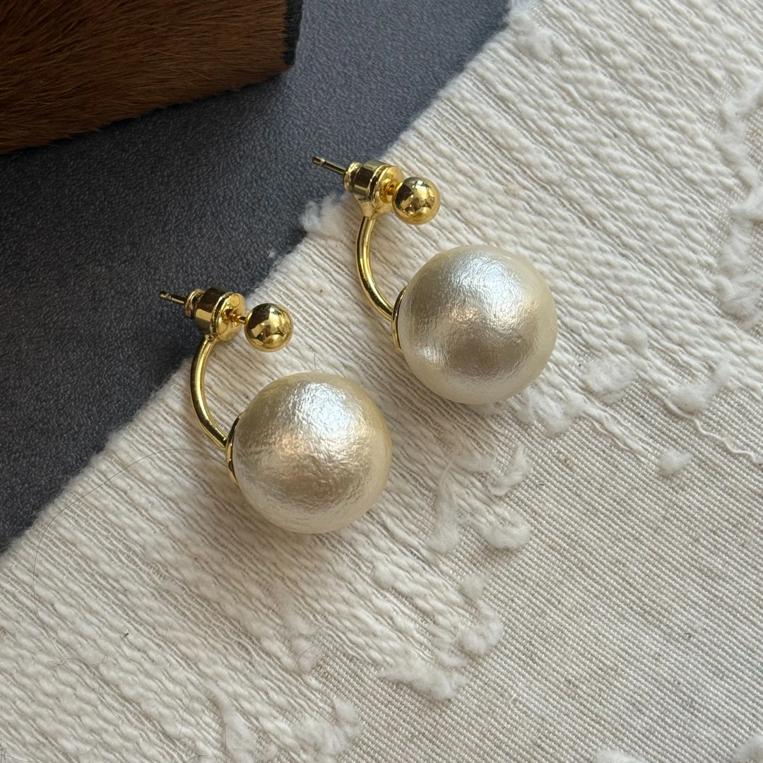 黄铜耳饰 【采戏】金色时尚气质精致小众设计感棉花珠子耳环
