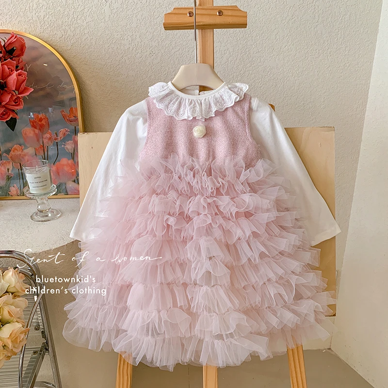 2025春“浪漫玫瑰”女童娃娃领上衣+无袖小香风连衣裙5101