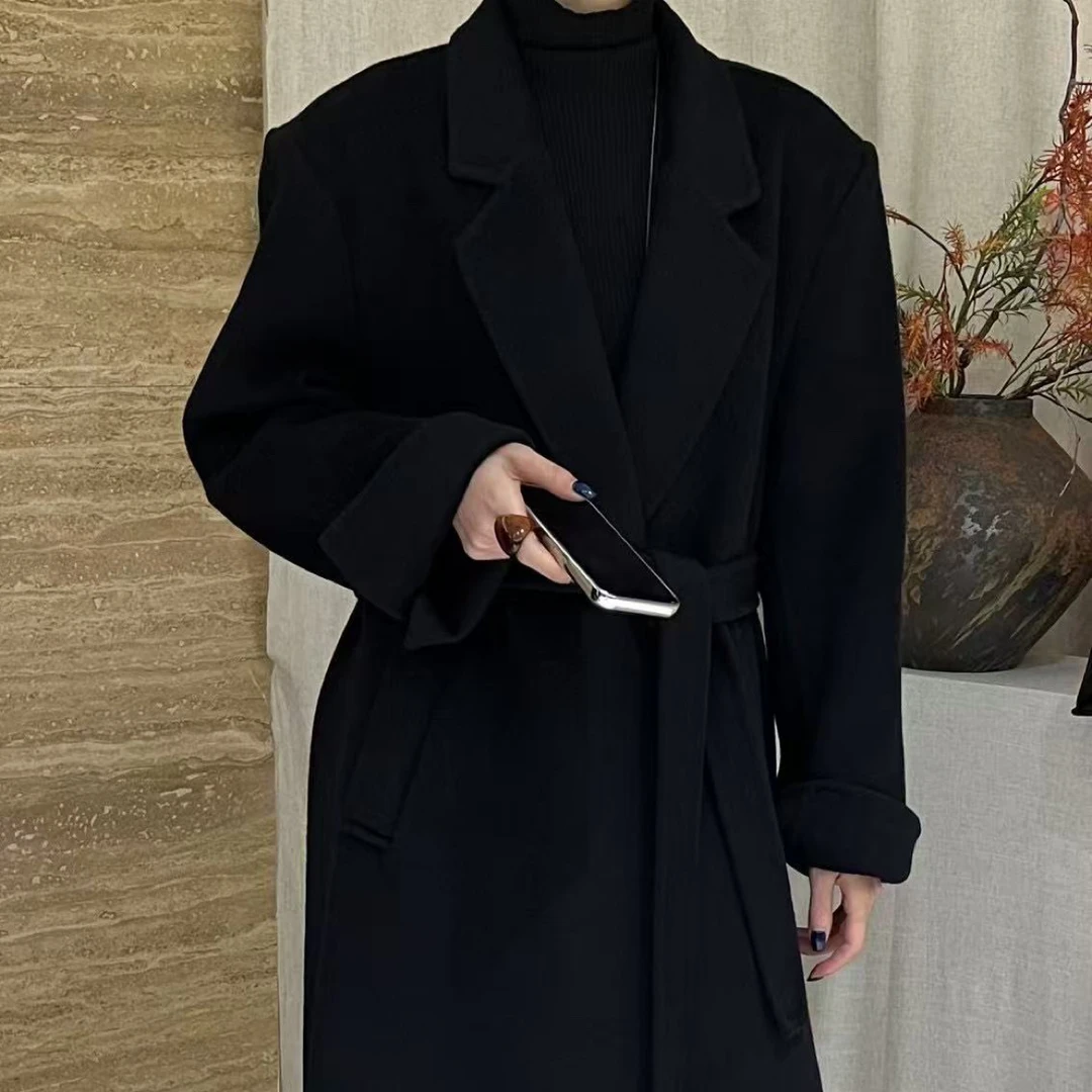 秋冬长款双面赫本风羊毛牦牛绒保暖气质大衣