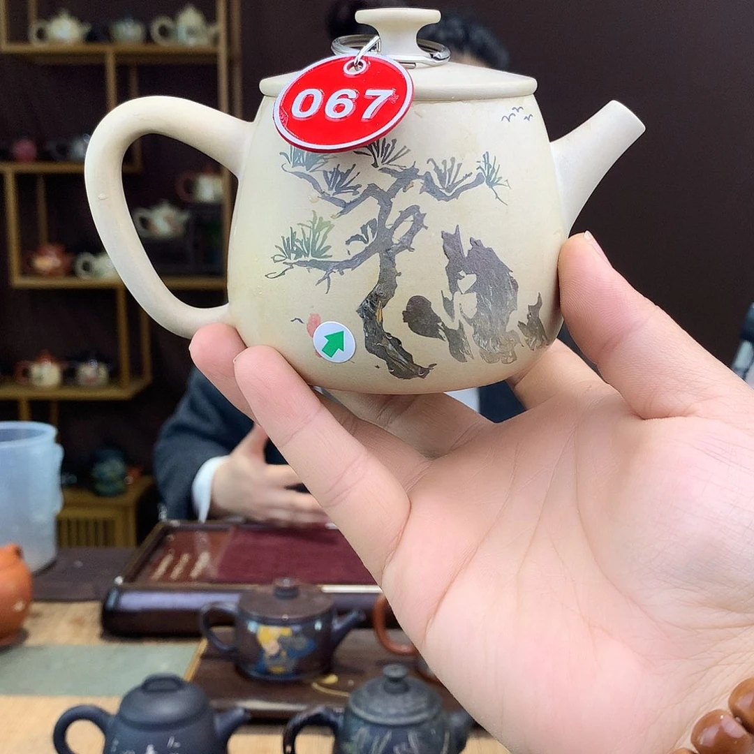 壶建水紫陶白泥彩填茶壶微瑕067