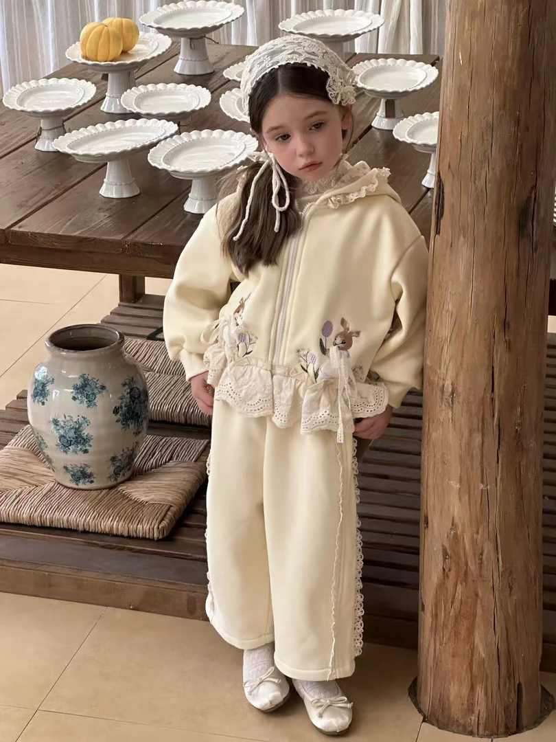 AMX-3001-3055-儿童森系重工针织加绒连帽外套+裤子套装（冬款）