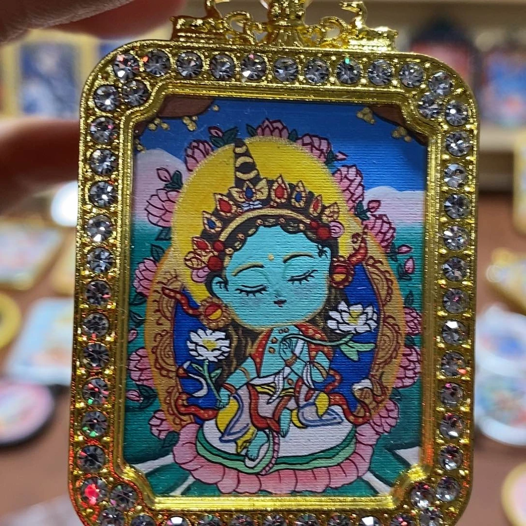 装裱画绿度母纯手绘唐卡福利