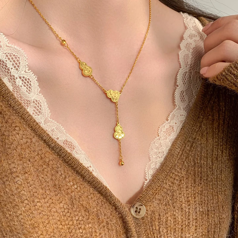 铜合金项链 碎冰冰葫芦项链女精致高级感轻奢小众福禄锁骨链