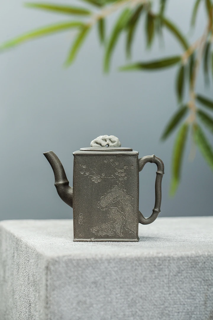 宜兴原矿蟹壳青泥紫砂壶手工四方竹韵茶壶茶具家用