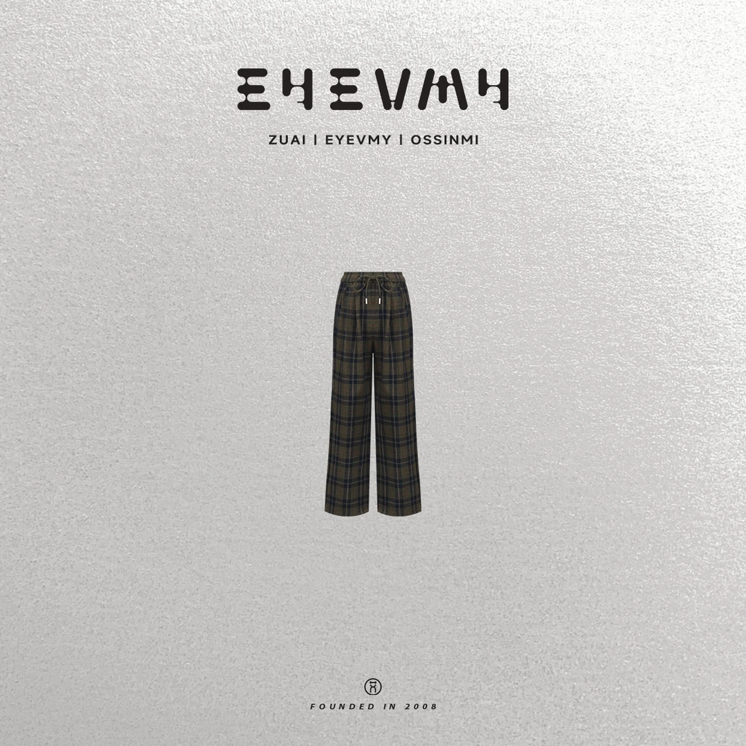 【复古羊毛呢格子裤】高腰显瘦直筒阔腿松紧腰直腿保暖裤WT44UYQ020