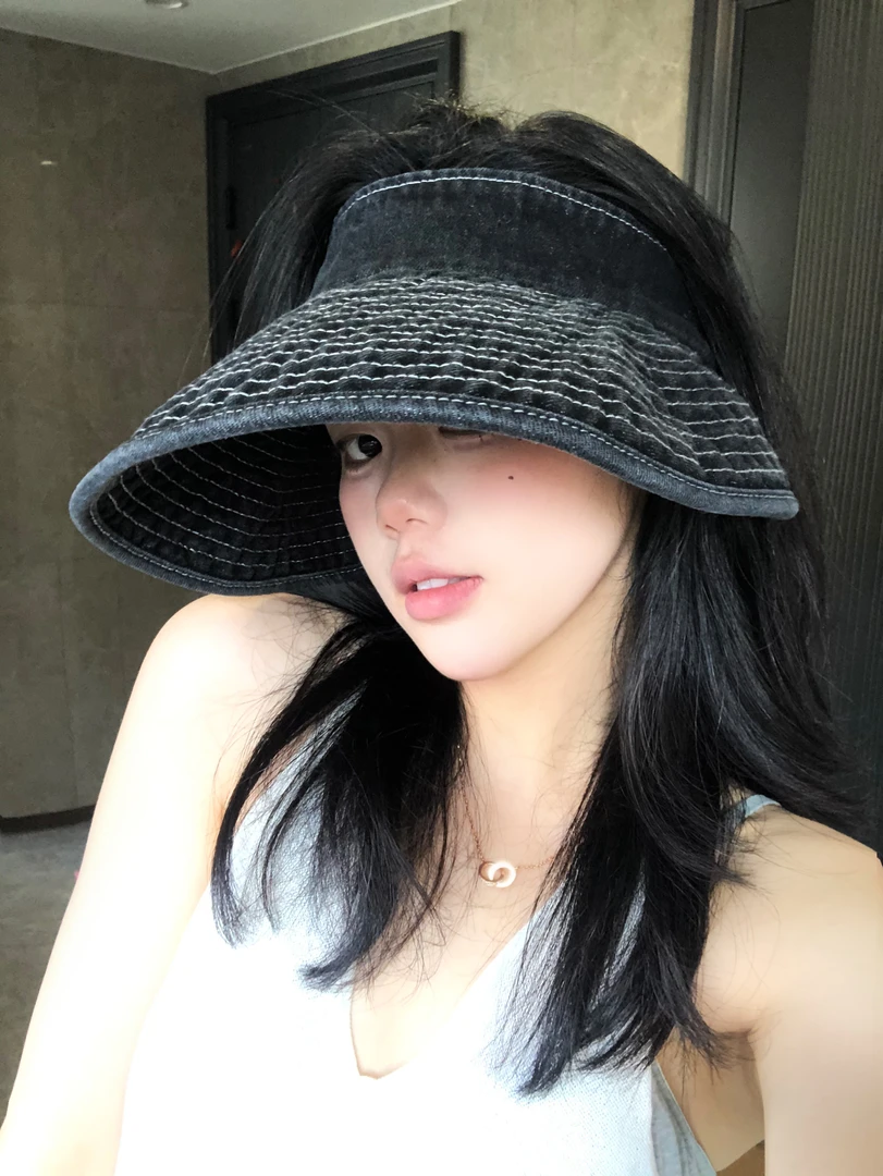 日系做旧牛仔空顶帽女夏季可折叠遮阳防晒帽显脸小出游无顶鸭舌帽