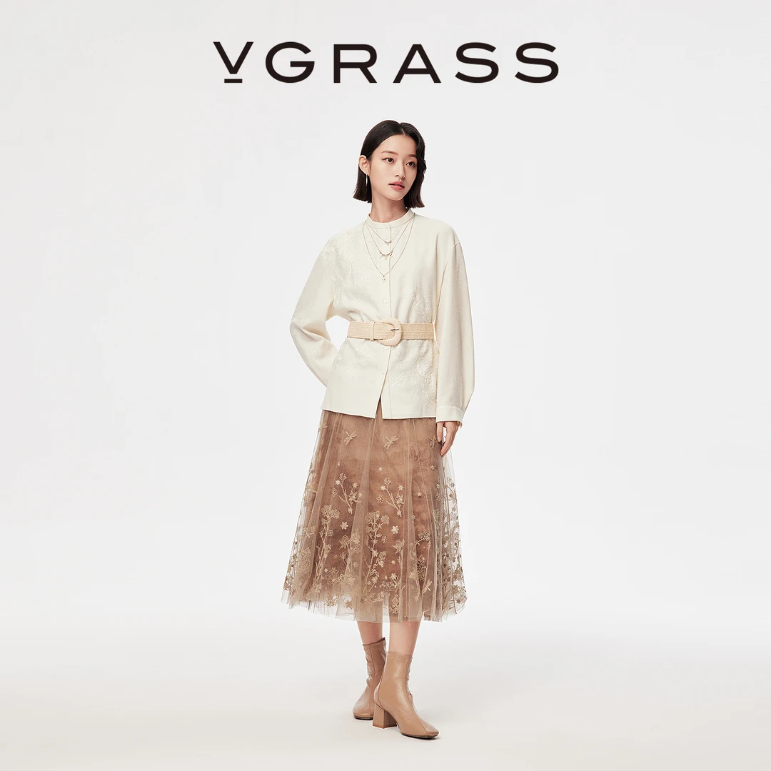 【马上有戏】VGRASS26早春新款定位绣花优雅气质层次网纱裙半身裙