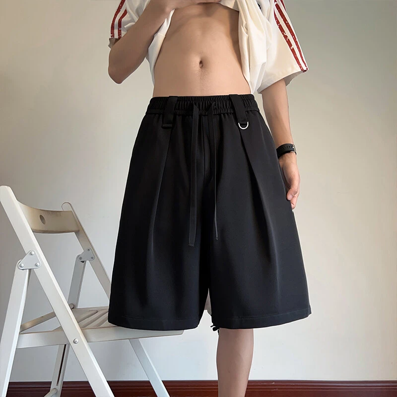 引创冰丝速干西装短裤男夏季薄款潮牌休闲中裤宽松直筒凉感五分裤