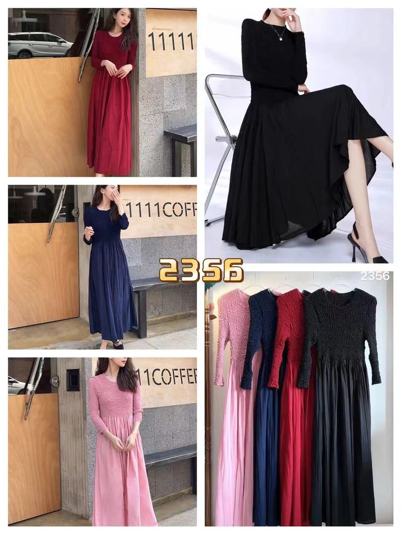 时尚圆领弹力印花连衣裙-果梓909