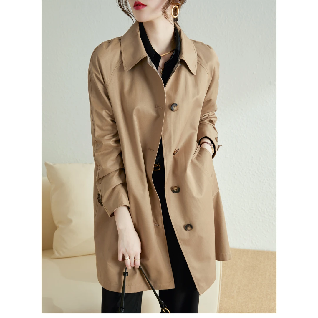 春秋中长款风衣女2025新款女装韩系廓形宽松遮肉显瘦简约女士外套