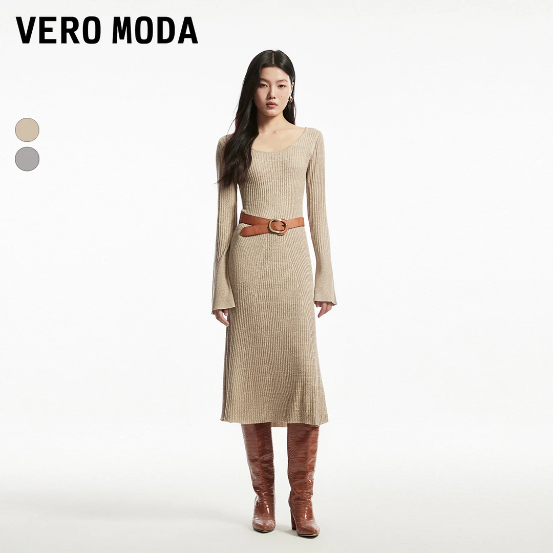 Vero Moda欧若风新款雅丹风连衣裙女喇叭袖修身显瘦百搭324346003