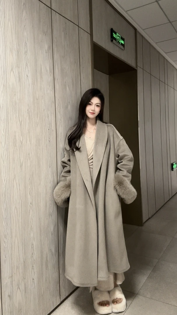 【娜娜】·NaNa·秋冬保暖加绒加厚百搭轻奢韩版双面羊毛大衣