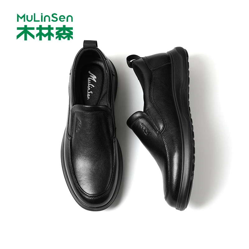 木林森男士皮鞋2025新款商务一脚蹬乐福鞋开车中年爸爸软底休闲鞋