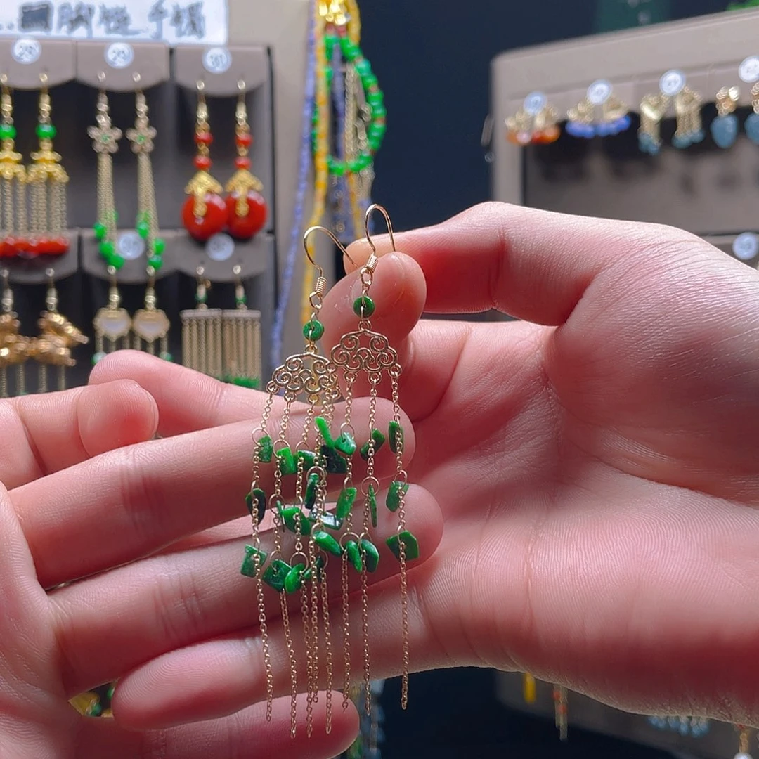 翡翠耳饰合金翡翠