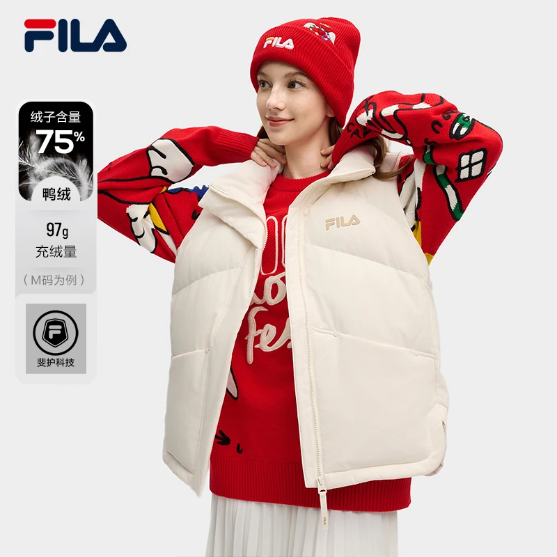 FILA斐乐女子鸭绒马甲冬季新款保暖时尚立领羽绒马甲F11W519901F