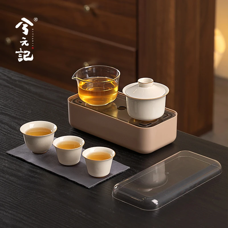 随身携带旅行茶具便携式盖碗套装快客杯一壶三杯户外露营喝茶装备