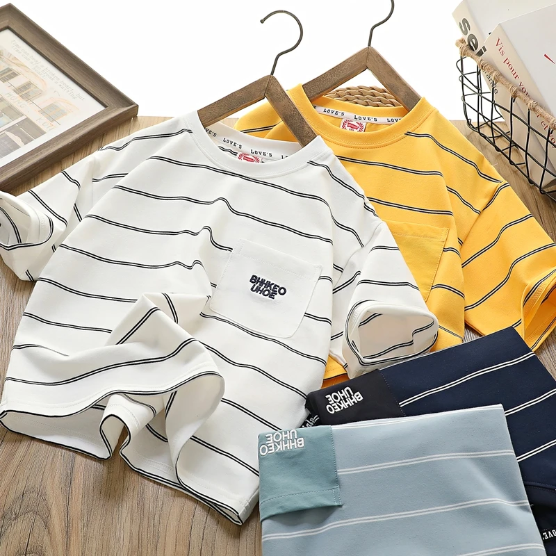 儿童条纹短袖T恤夏季新款男童薄款洋气时尚上衣中大童潮5904