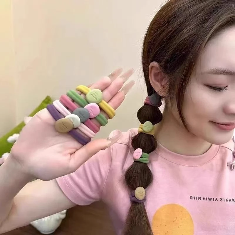 日韩风甜美系彩色字母发绳加粗高弹力牛奶丝耐用字母可爱少女发圈