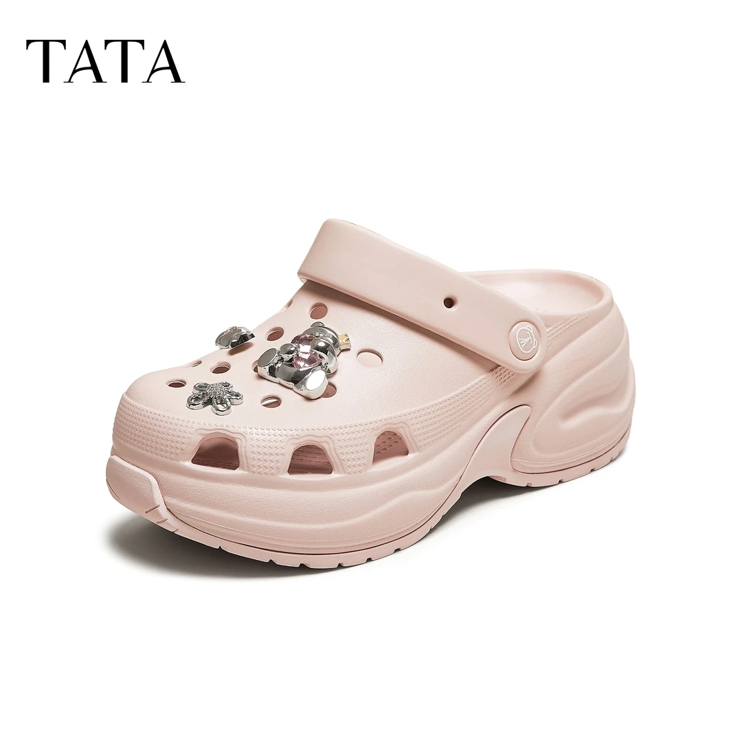 TATA他她休闲厚底洞洞鞋女鞋包头拖沙滩半拖凉鞋夏季新款CM901BH5