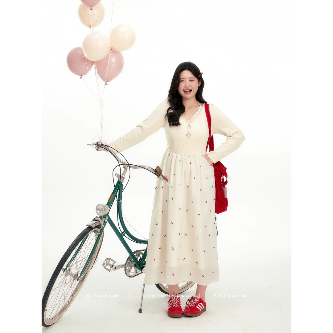 知葵微胖定制【春日白栀】春季初春韩系温柔拼接连衣裙12244L7625