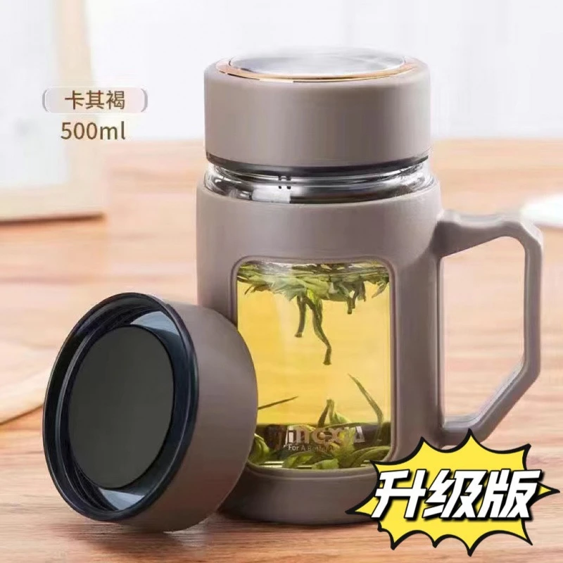 【卡其色1只】新人福利商务带把茶杯玻璃水杯高档女士大容量防摔