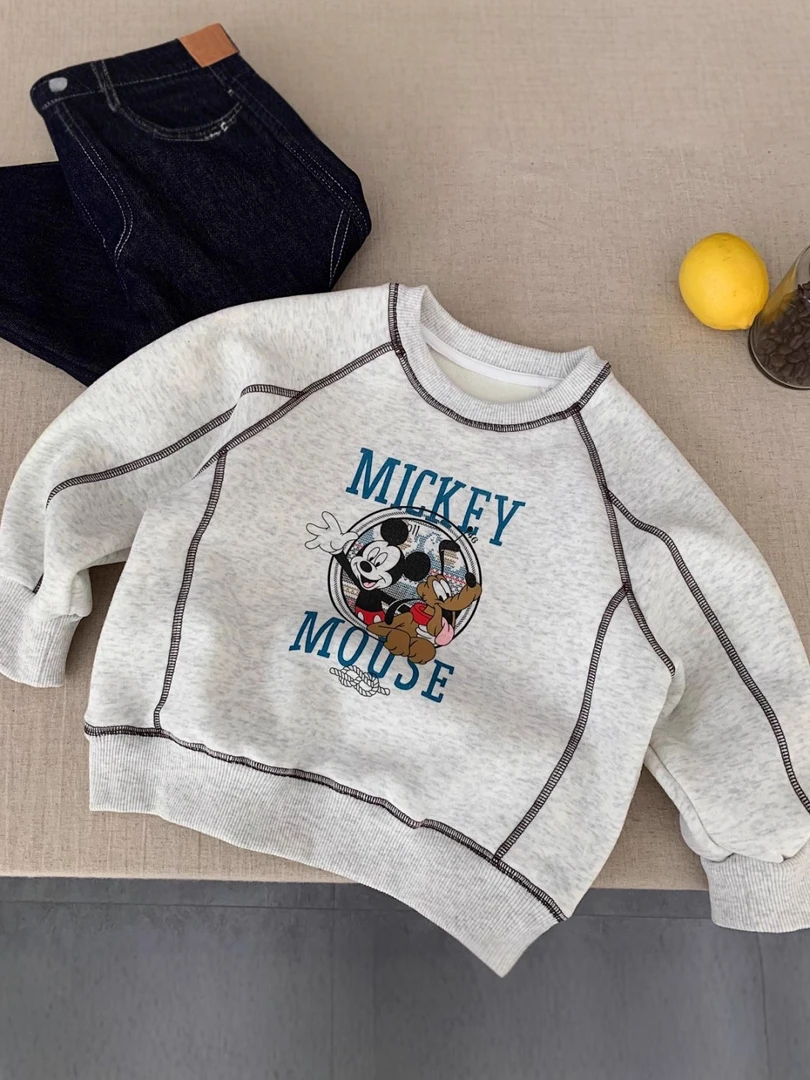 童卫衣2025冬季新款男童女童五线卡通印花加绒宝宝休闲上衣潮1502