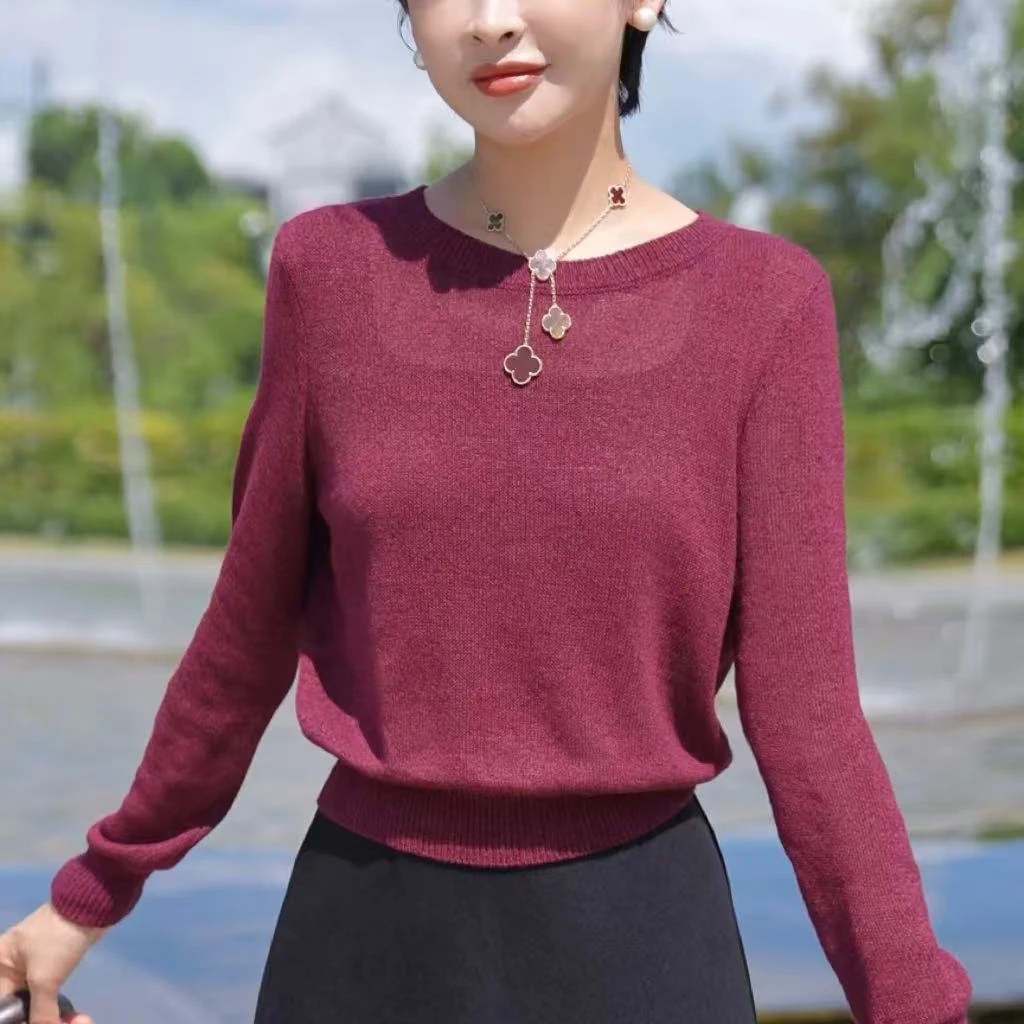 【和纸纱 绛纱谧奢】秋季圆领纯色和纸纱长袖针织衫MG8275