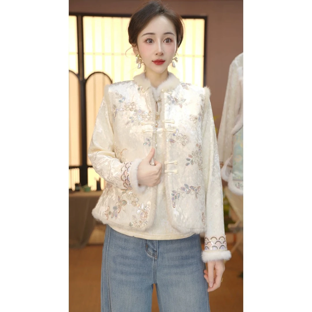 CJ【青时】秋冬季双面新款中国风复古锦绣马甲