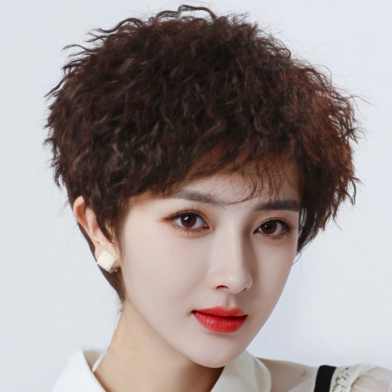 假发全头套女发型羊毛卷短发卷发仿真人发丝假发套时尚短头发减龄