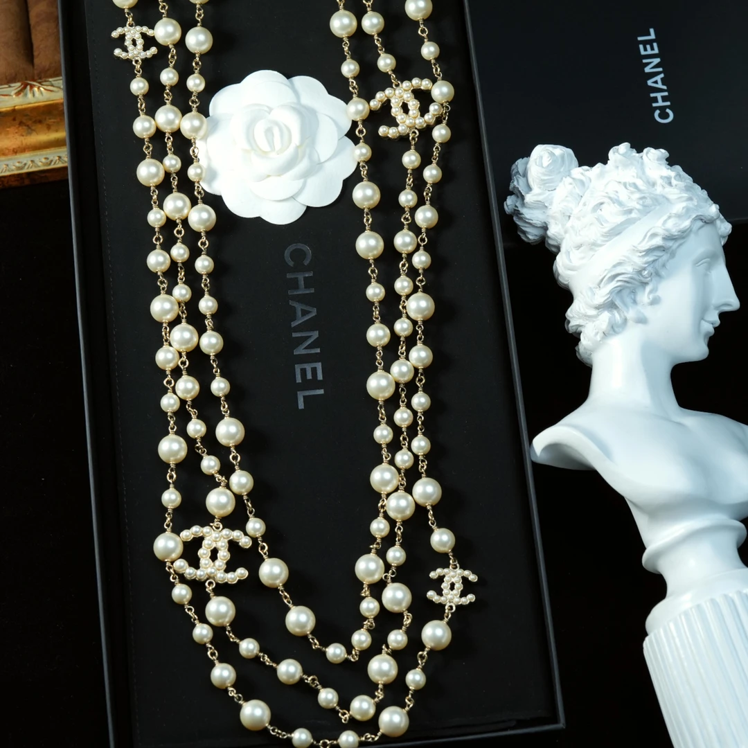 95新 Chanel/香奈儿 柚礼中古/香奈儿三层珍珠双C项链LZ505133