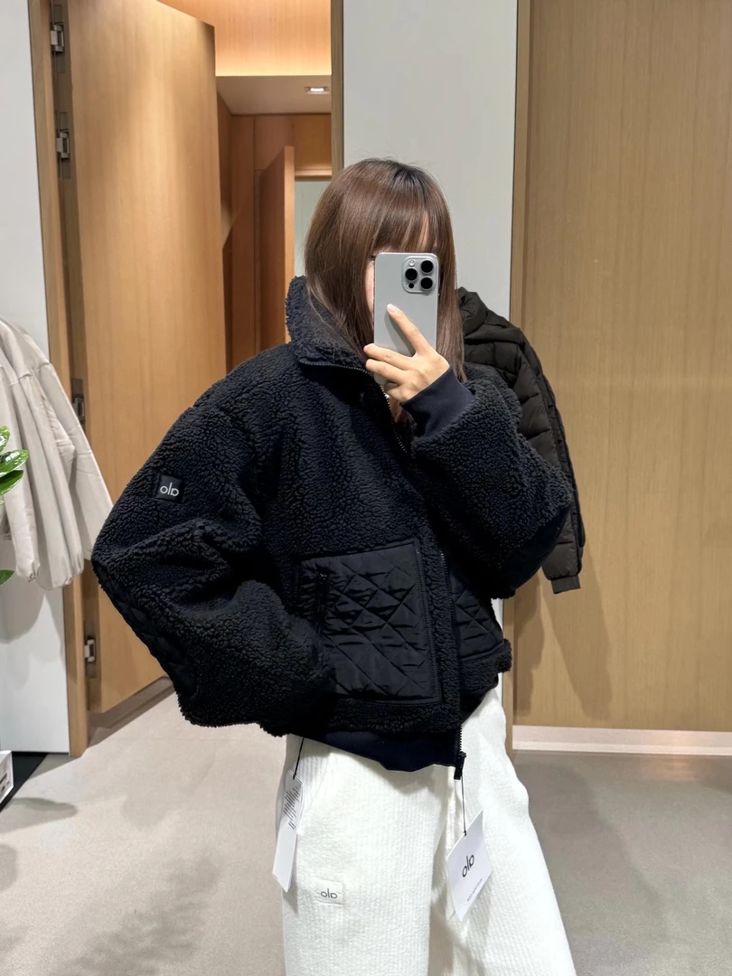 a/o羊羔毛外套短款白色黑色显瘦保暖肯豆休闲女立领运动上衣