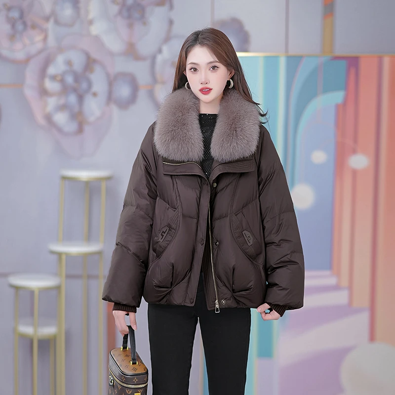 真毛领鹅绒服新款短款羽绒服洋气保暖时尚显瘦加厚羽绒女