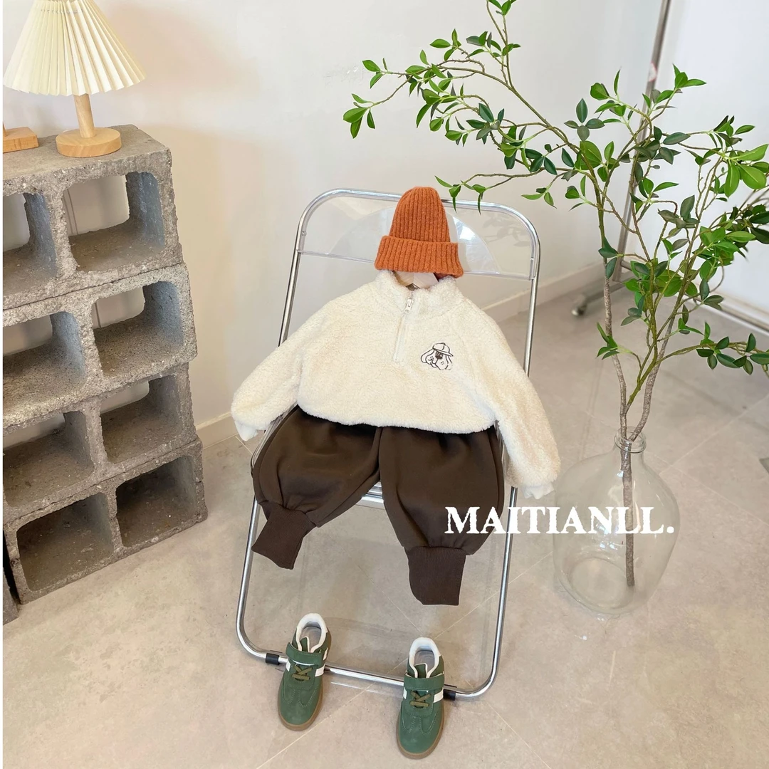 2024冬新款童装儿童立领加绒卫衣男女童刺绣加绒加厚POLO上衣