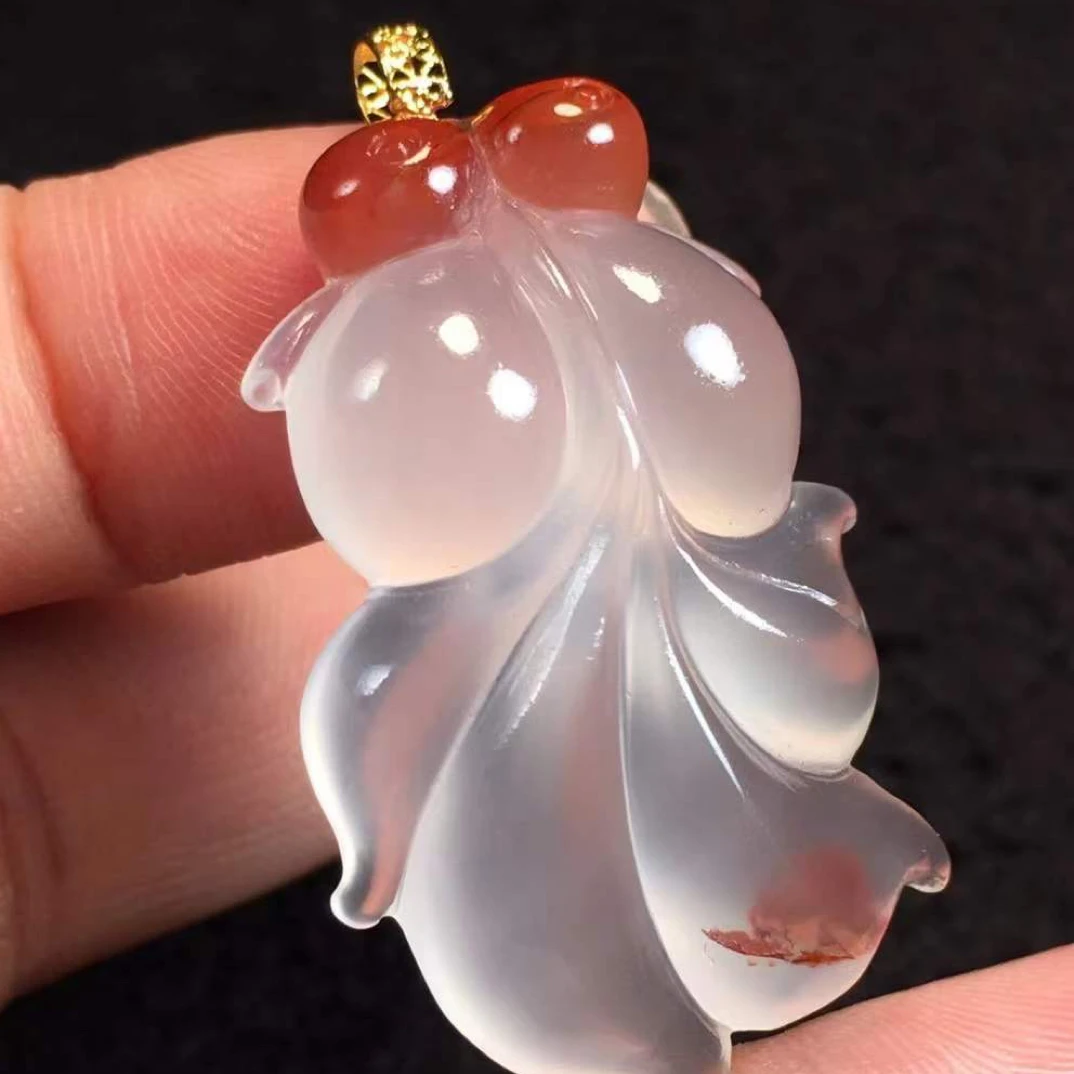 九口南红高冰鸿运当头金鱼吊坠冰度高起荧光鸽血红俏色36/21/8.3