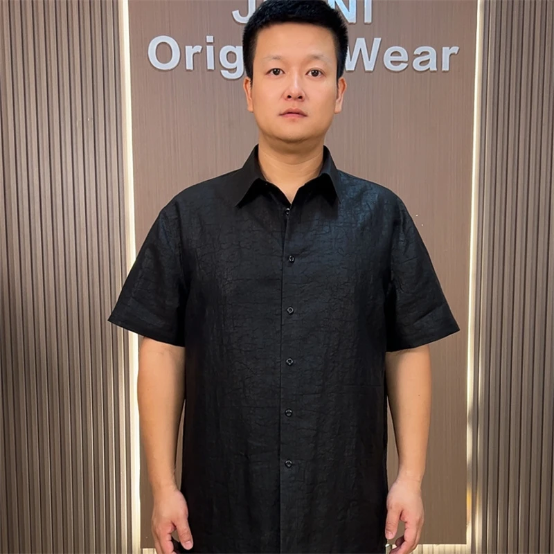 男款高档非遗香云纱衬衫男士桑蚕丝短袖休闲商务夏季薄款百搭衬衣