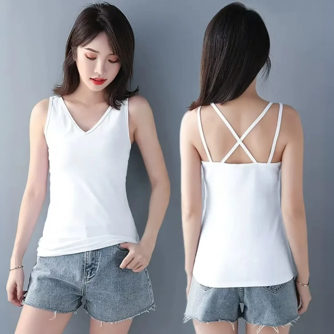 V领美背吊带黑色网红爆款背心设计小众外穿内搭无袖T恤
