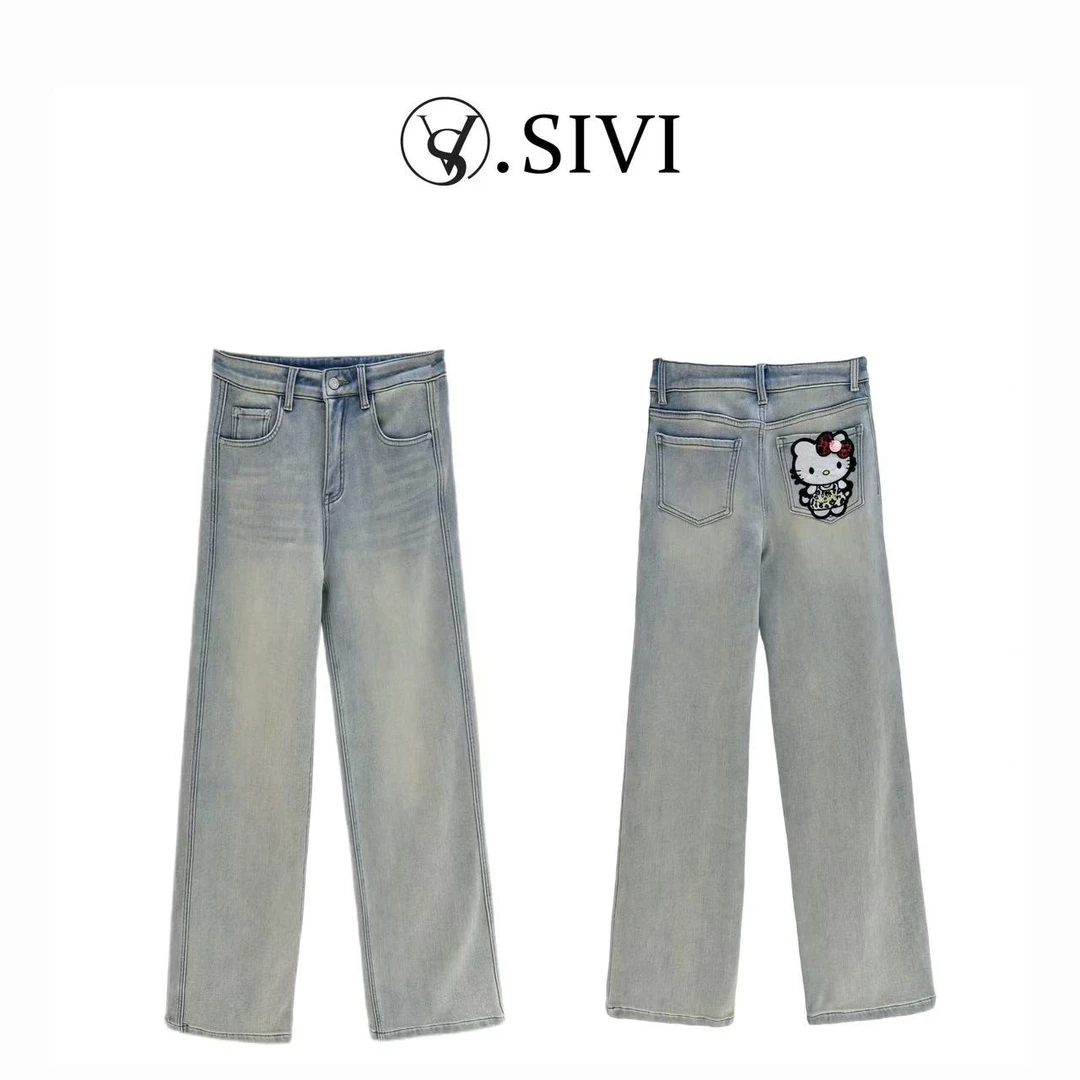 熙薇【凯蒂日记】冬季新款时尚休闲直筒显瘦牛仔裤F7675