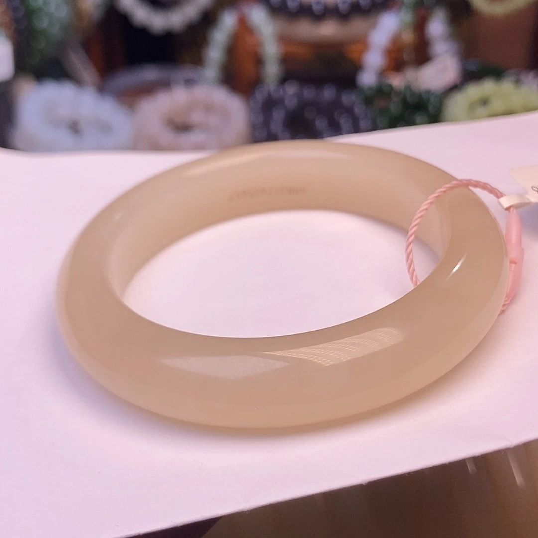 和田玉手镯未镶嵌56.5藕粉老料浓粉宽版手镯