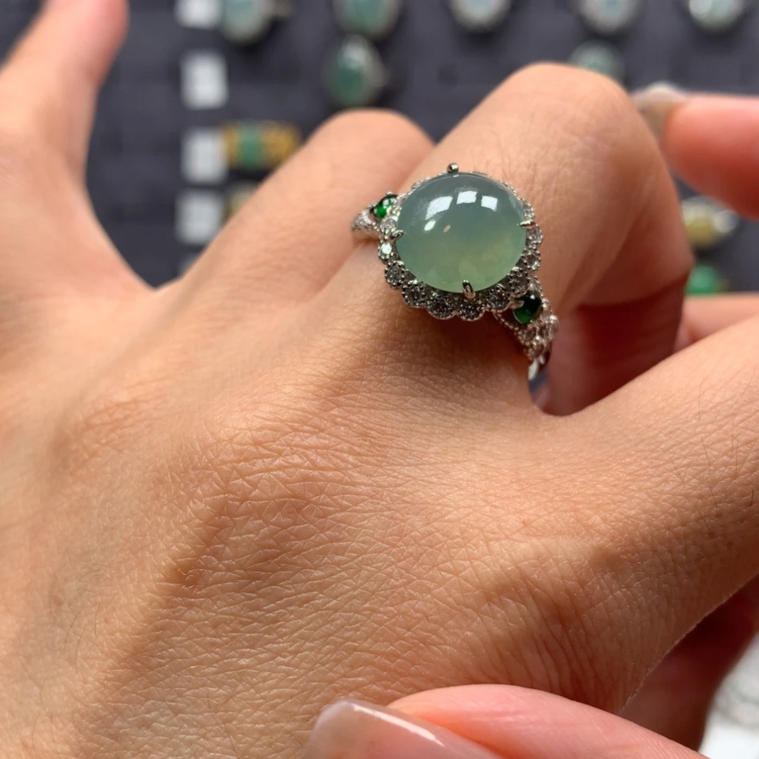 翡翠戒指银S925镶嵌月*戒指