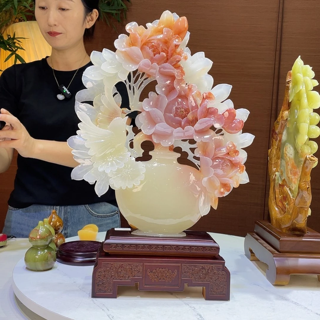 玉牡丹花精品天然玉石摆件