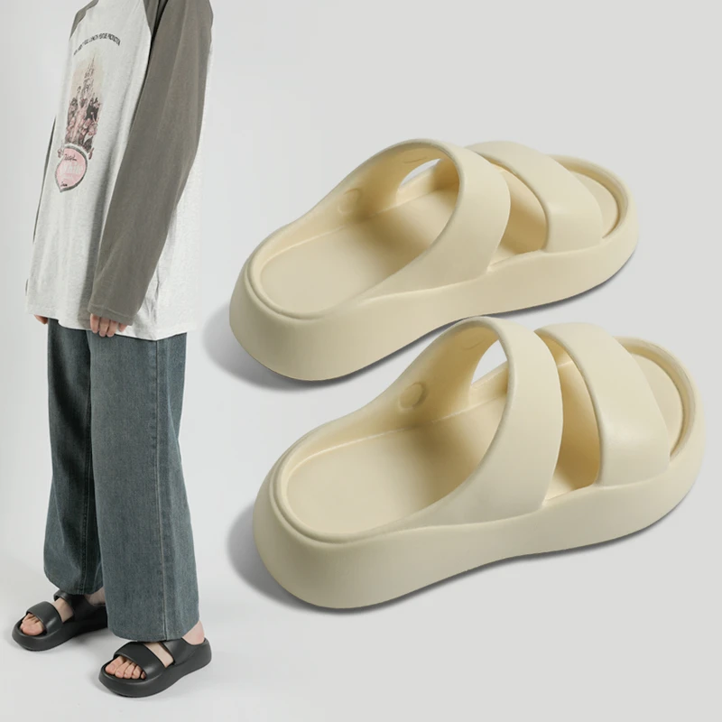 双一字带凉拖鞋女夏圆头厚底宽边厚底网红防滑外穿夏季踩屎感拖鞋