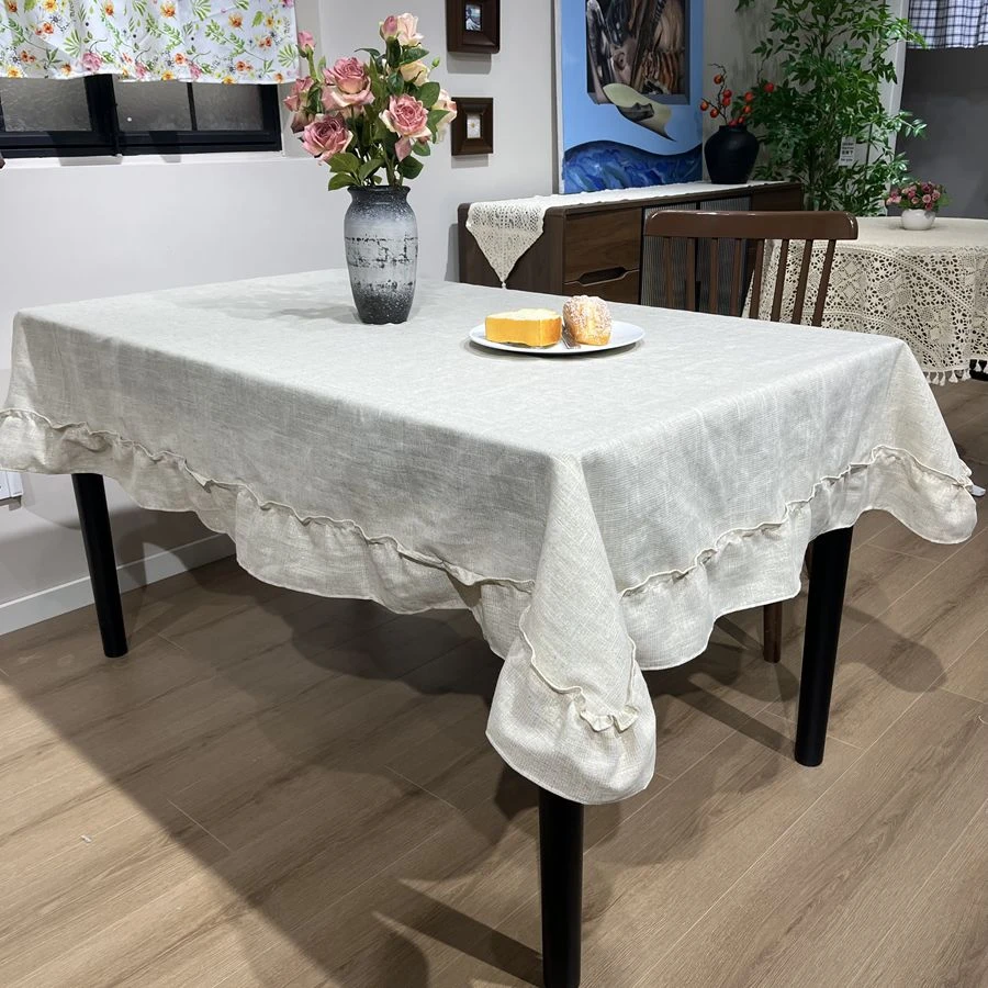法式亚麻金丝桌布欧式裙边长方形多用茶几布餐桌盖巾北欧ins轻奢