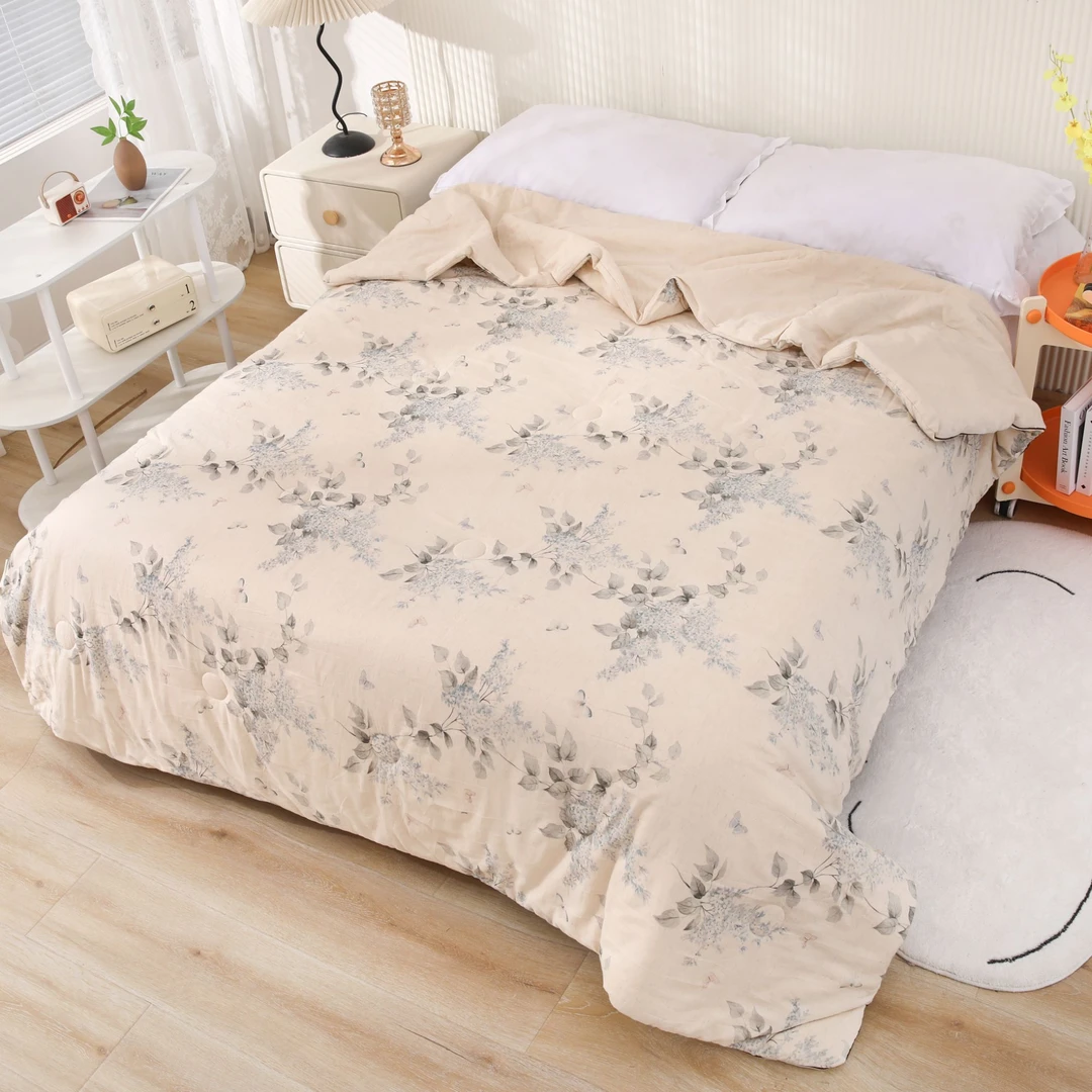 【丁香花-四件套】轻奢透气浮雕织花工艺款汉麻浅蓝铃花四件套床品