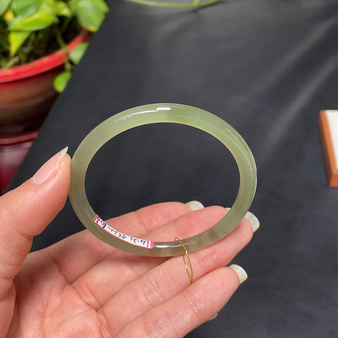 和田玉未镶嵌手镯-高冰 紫翠