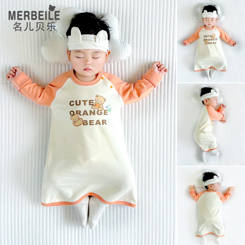 儿童防踢睡袍宝宝纯棉连体睡衣睡裙婴儿防着凉春秋冬保暖睡袋秋款