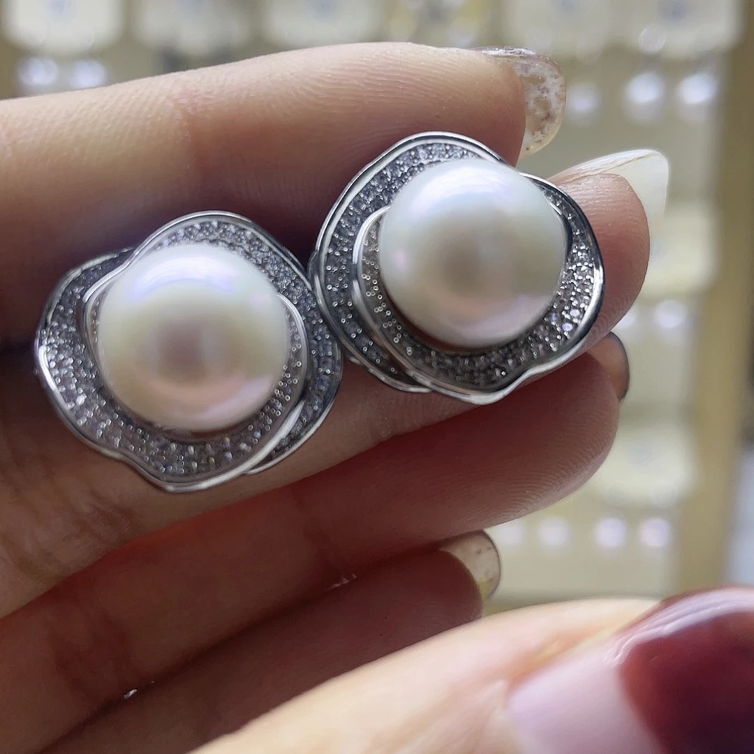 淡水珍珠耳饰银S925镶嵌