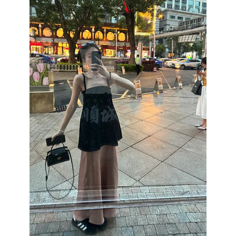 高级纯欲辣妹性感露背设计感背心吊带上衣2025夏日显瘦垂感半身裙