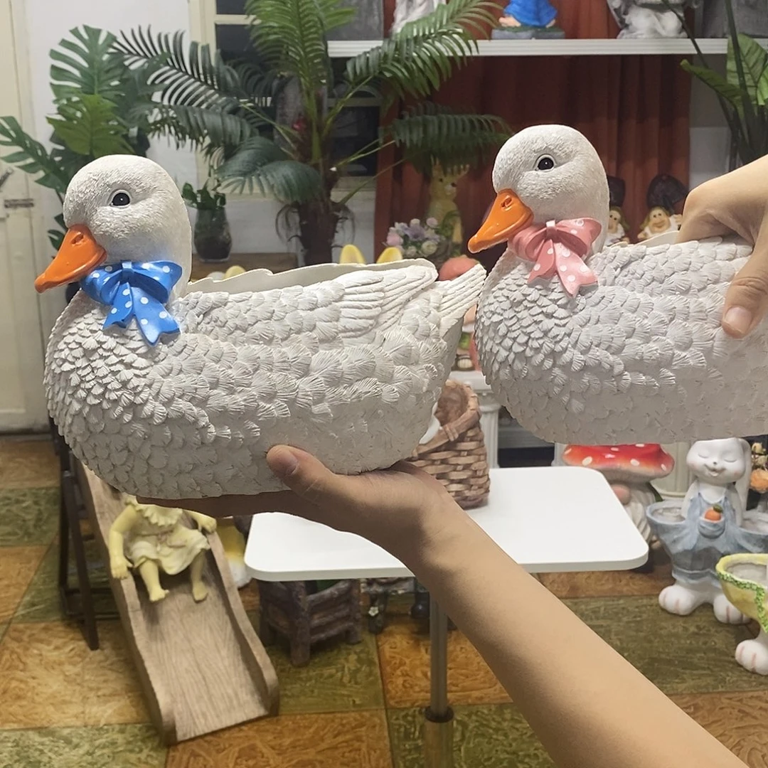 庭院摆件一对鸭子花盆