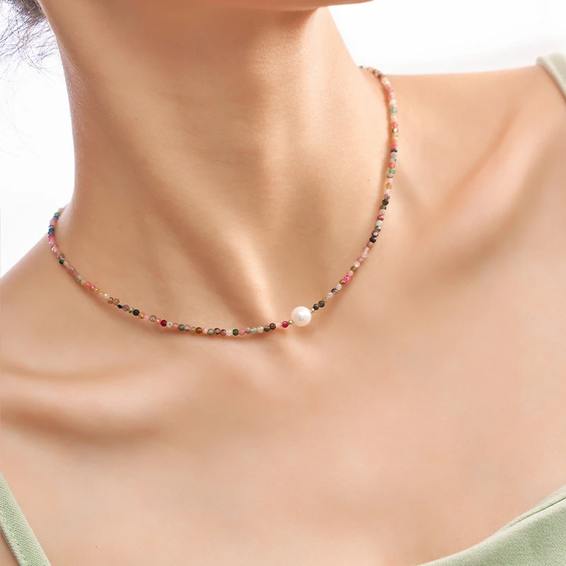 铜合金锆石项链 手工气质轻奢时尚百搭简约长链蓝色项链6116