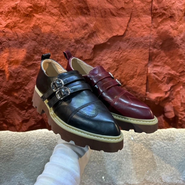 2501-1复古英伦风真皮小皮鞋女粗跟厚底乐福鞋单鞋